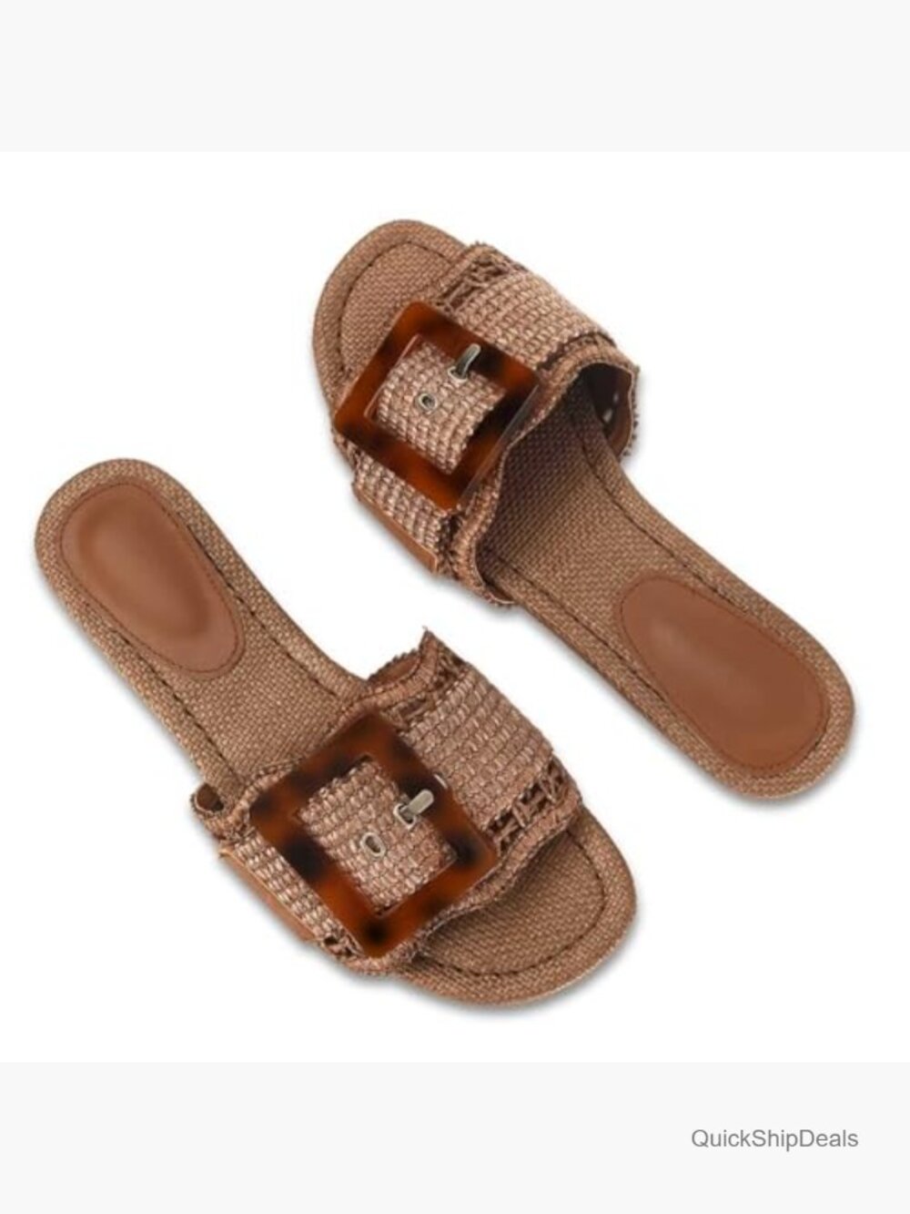 Raffia Flat Sandals with Buckle Slide Straw Woven Summer Beach - Picture 7 of 7